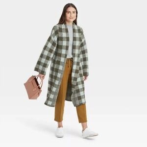 NWT Target a new day aqua/dark green checkered car coat sweater cardigan